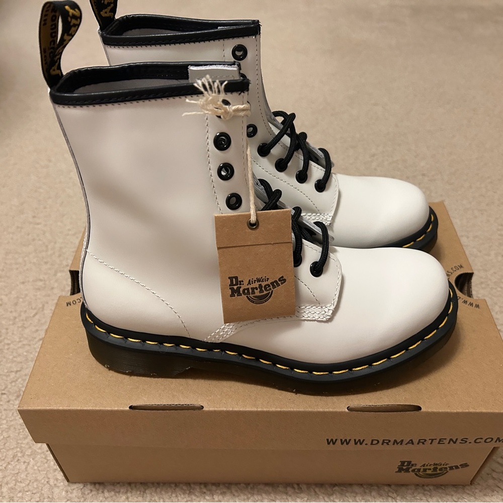 Dr Martens 1460 Boot White Smooth Leather Size 7